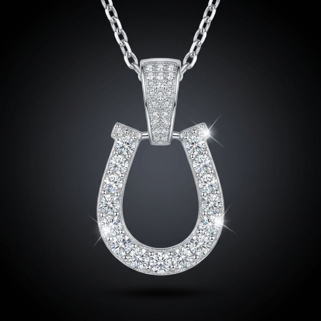 Iced Horseshoe Pendant in VVS moissanite