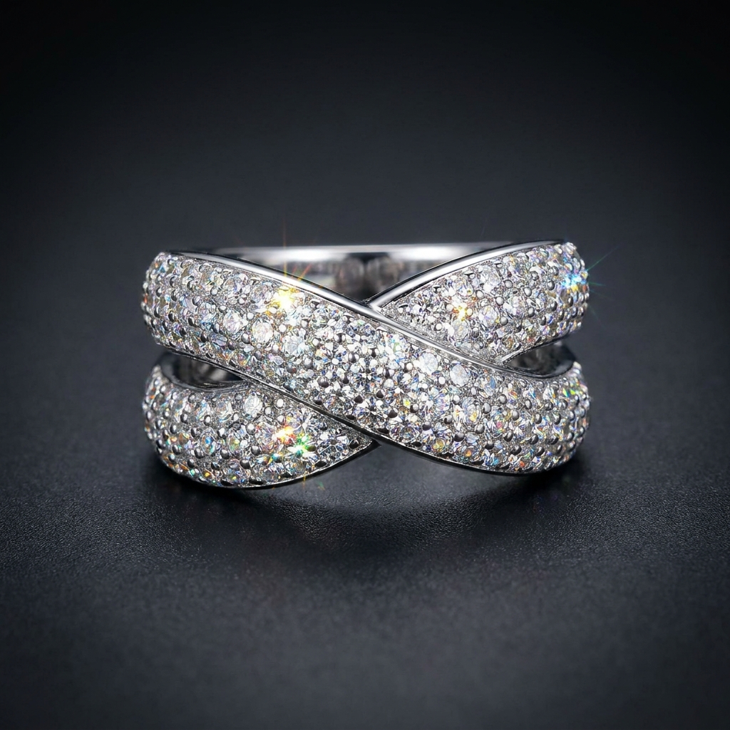 Moissanite Bypass Ring in VVS moissanite