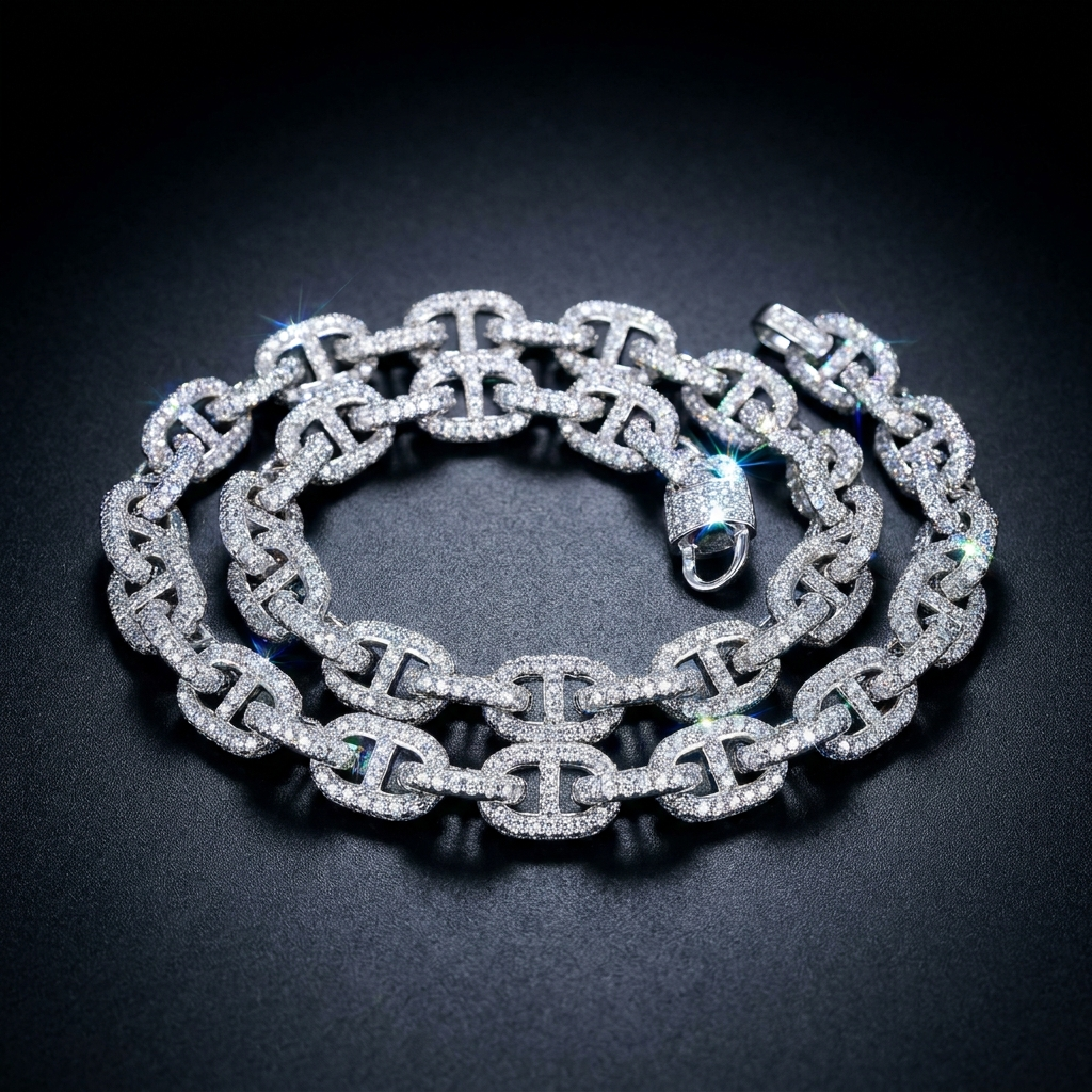 Iced Anchor Chain Necklace in VVS moissanite