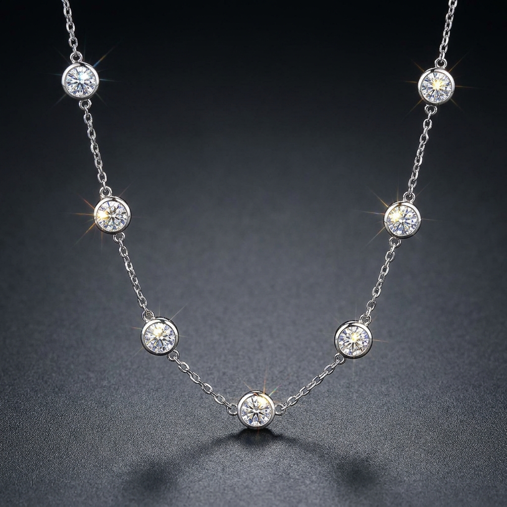 Moissanite Station Necklace in VVS moissanite