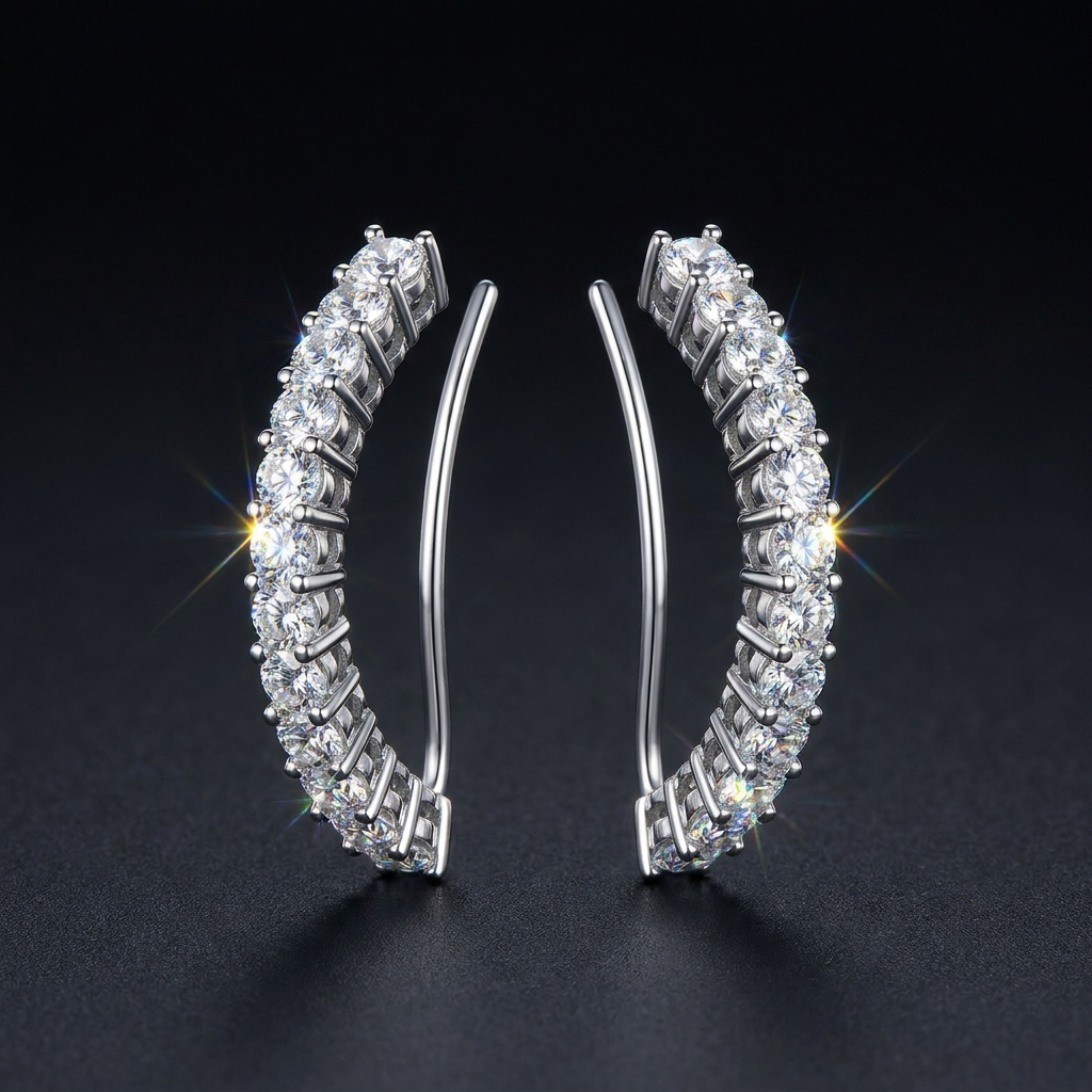 Iced Ear Climber Earrings in VVS moissanite