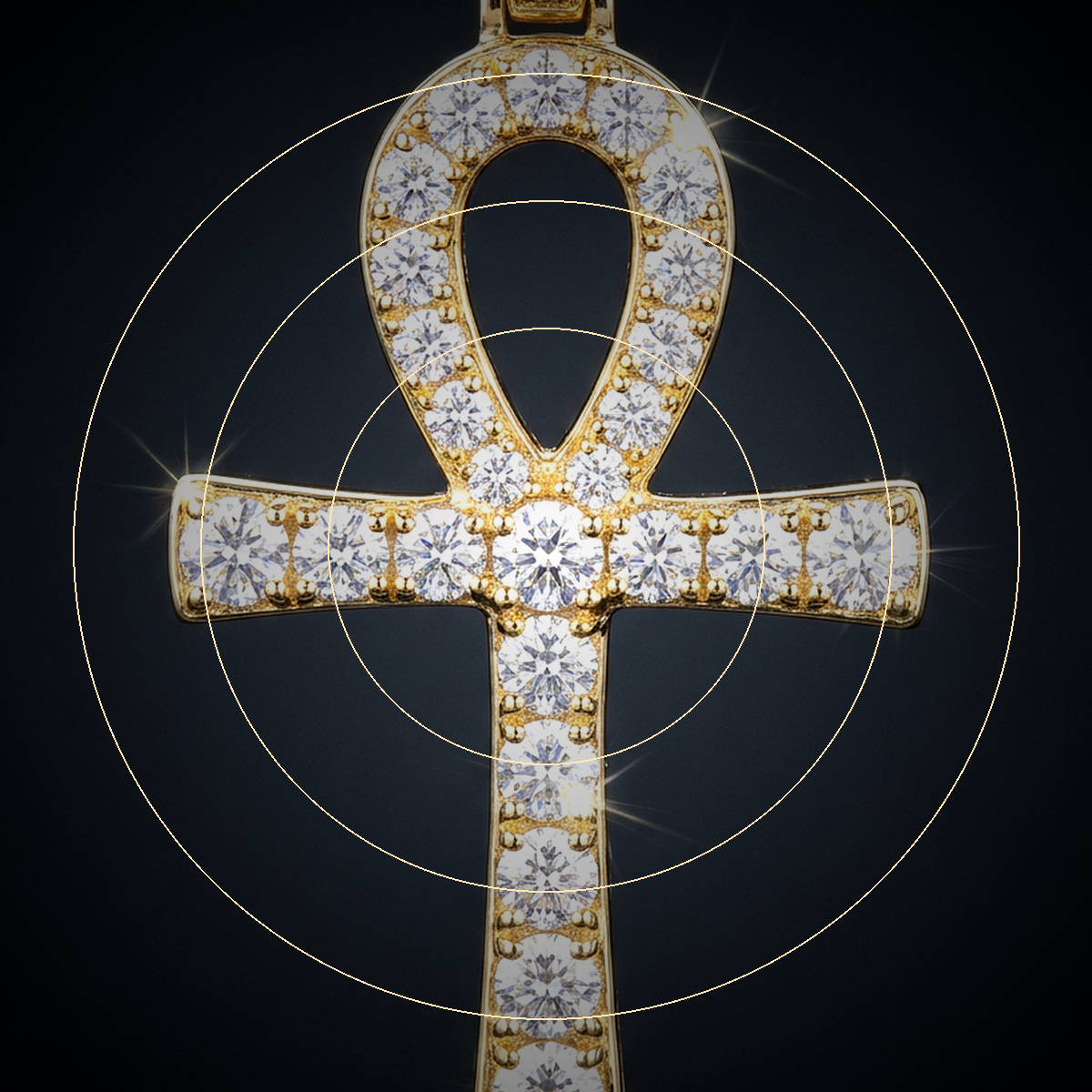Iced Ankh Cross Pendant - close-up