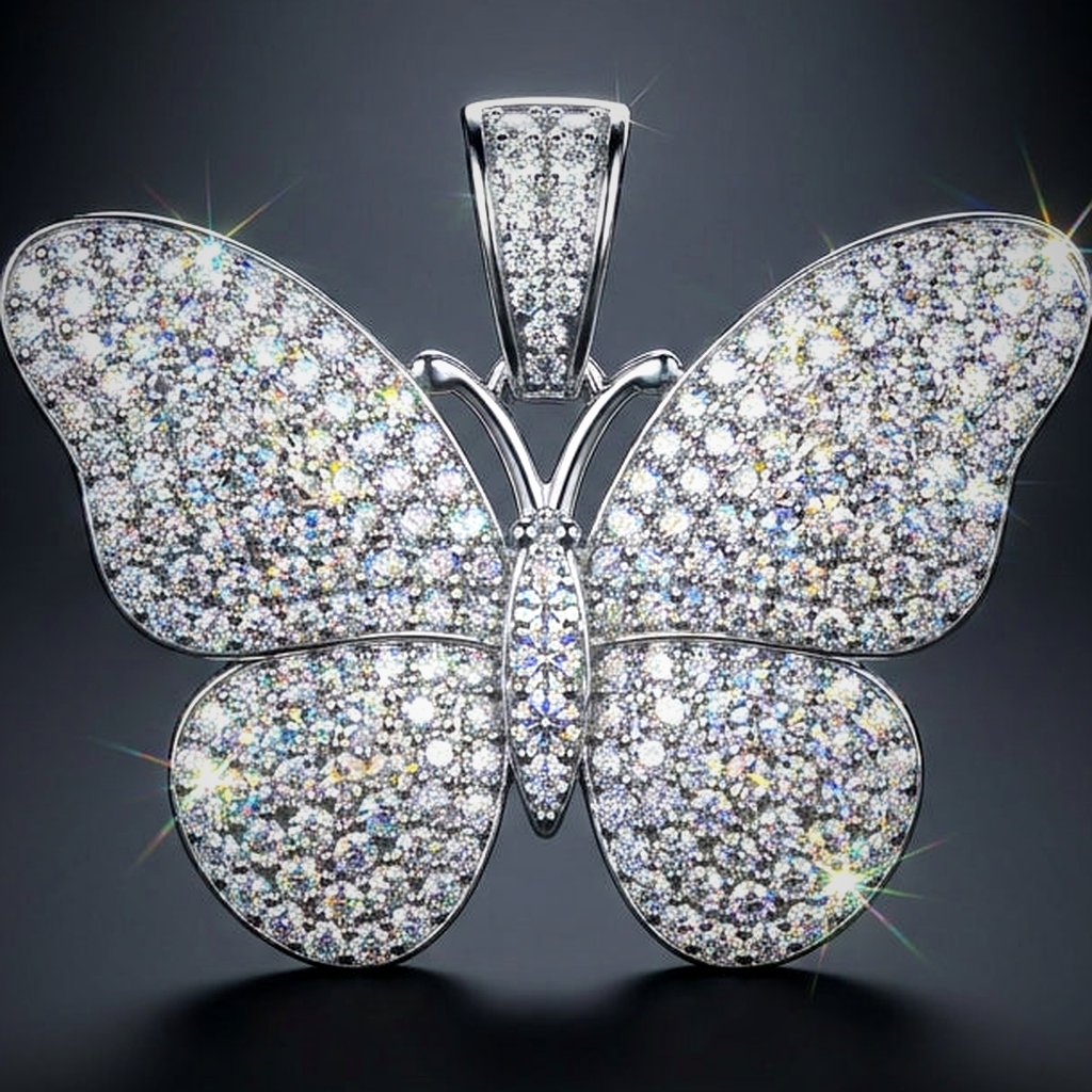 Iced Butterfly Pendant - close-up