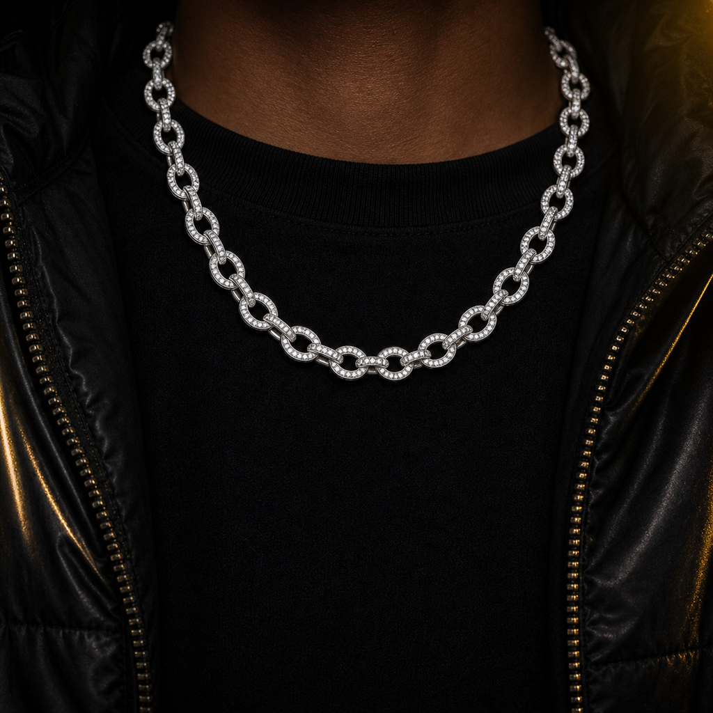 Iced Cable Chain Necklace lifestyle worn product shot