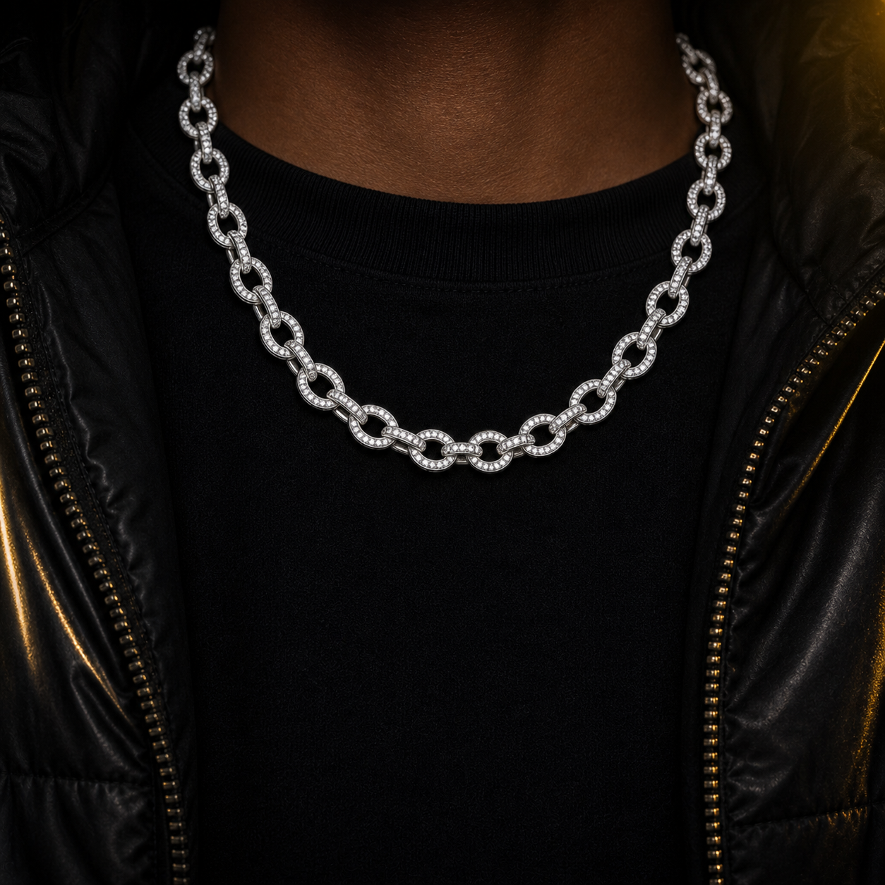 Iced Cable Chain Necklace lifestyle worn product shot