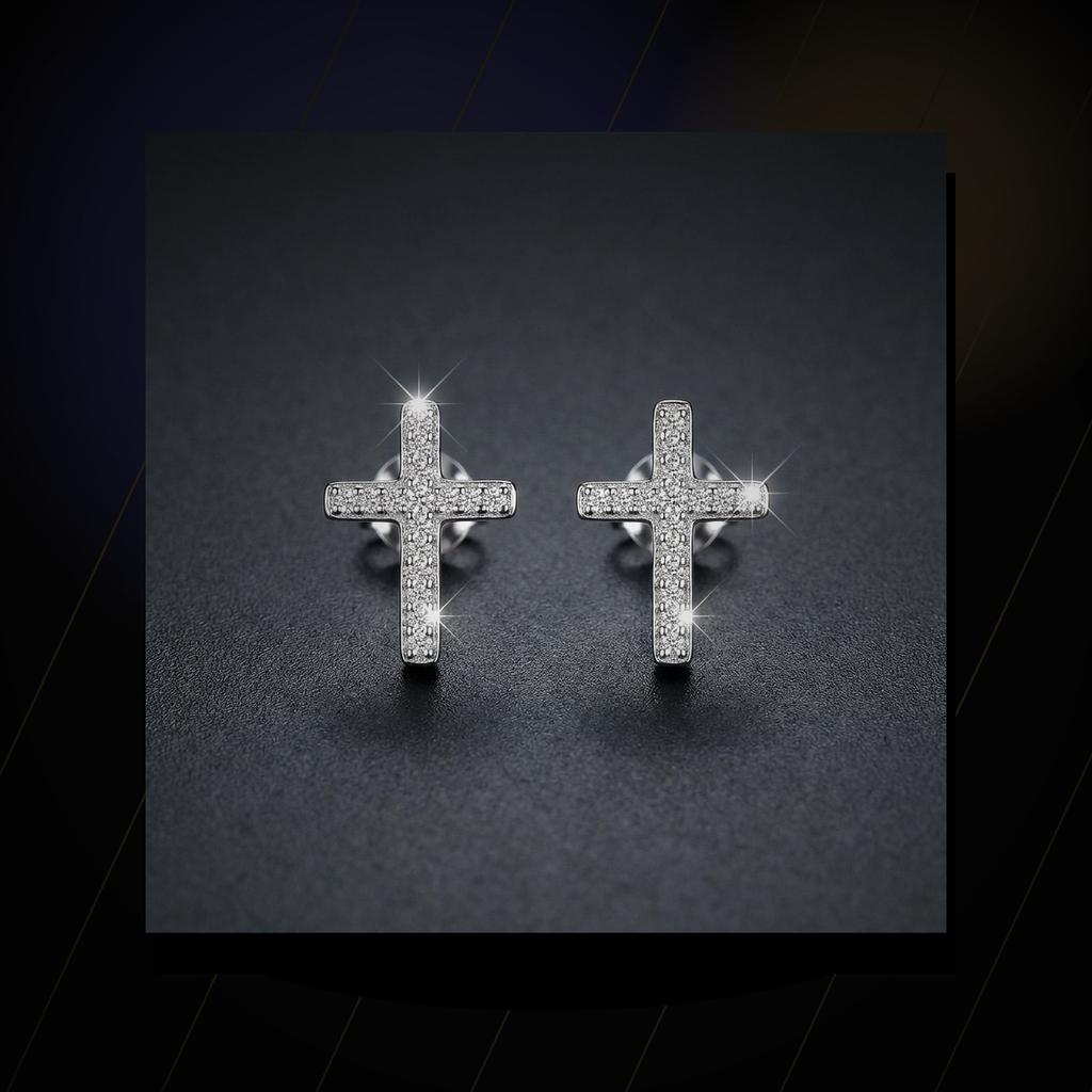 Iced Cross Stud Earrings - lifestyle