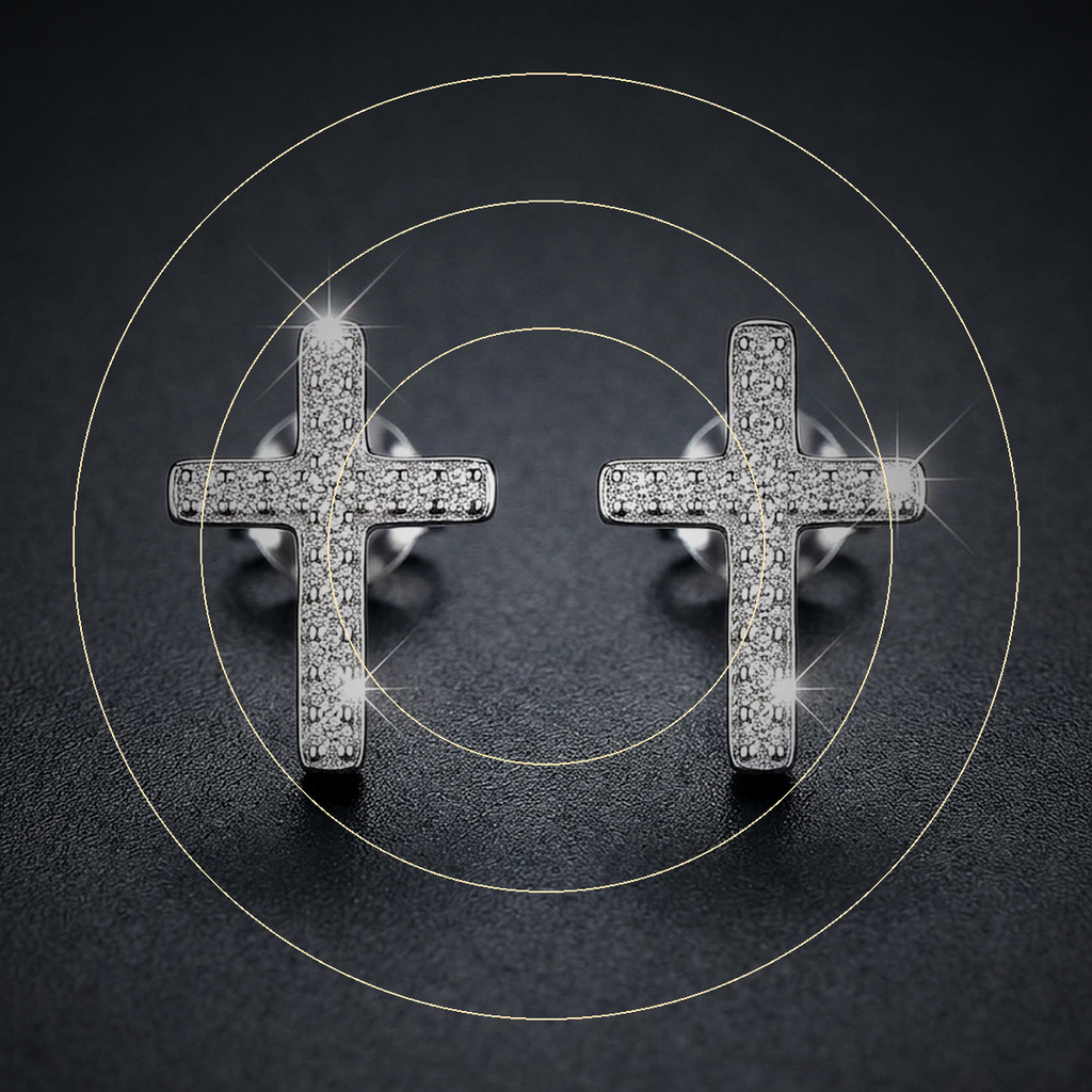 Iced Cross Stud Earrings - close-up