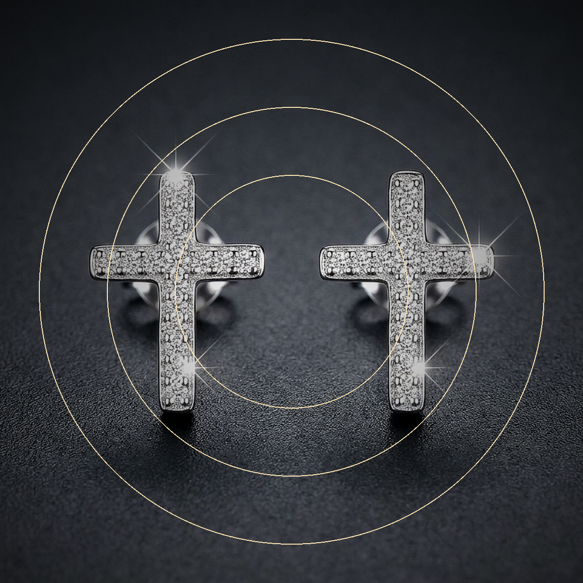Iced Cross Stud Earrings - close-up