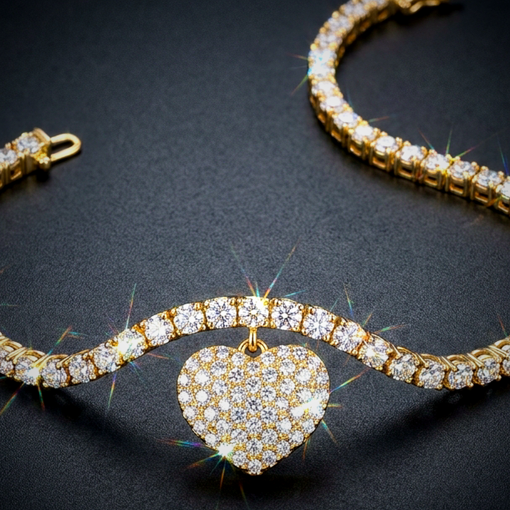 Iced Heart Charm Bracelet - close-up