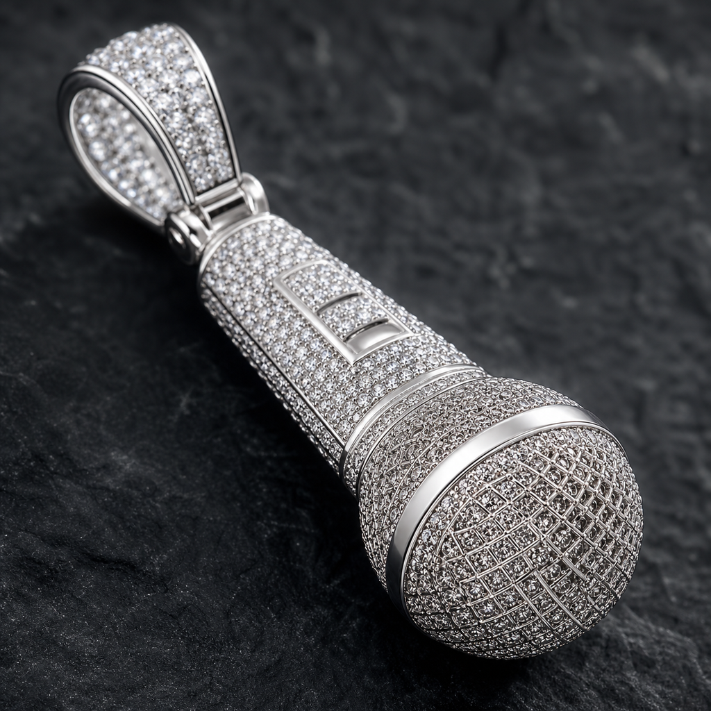 Iced Microphone Pendant - close-up