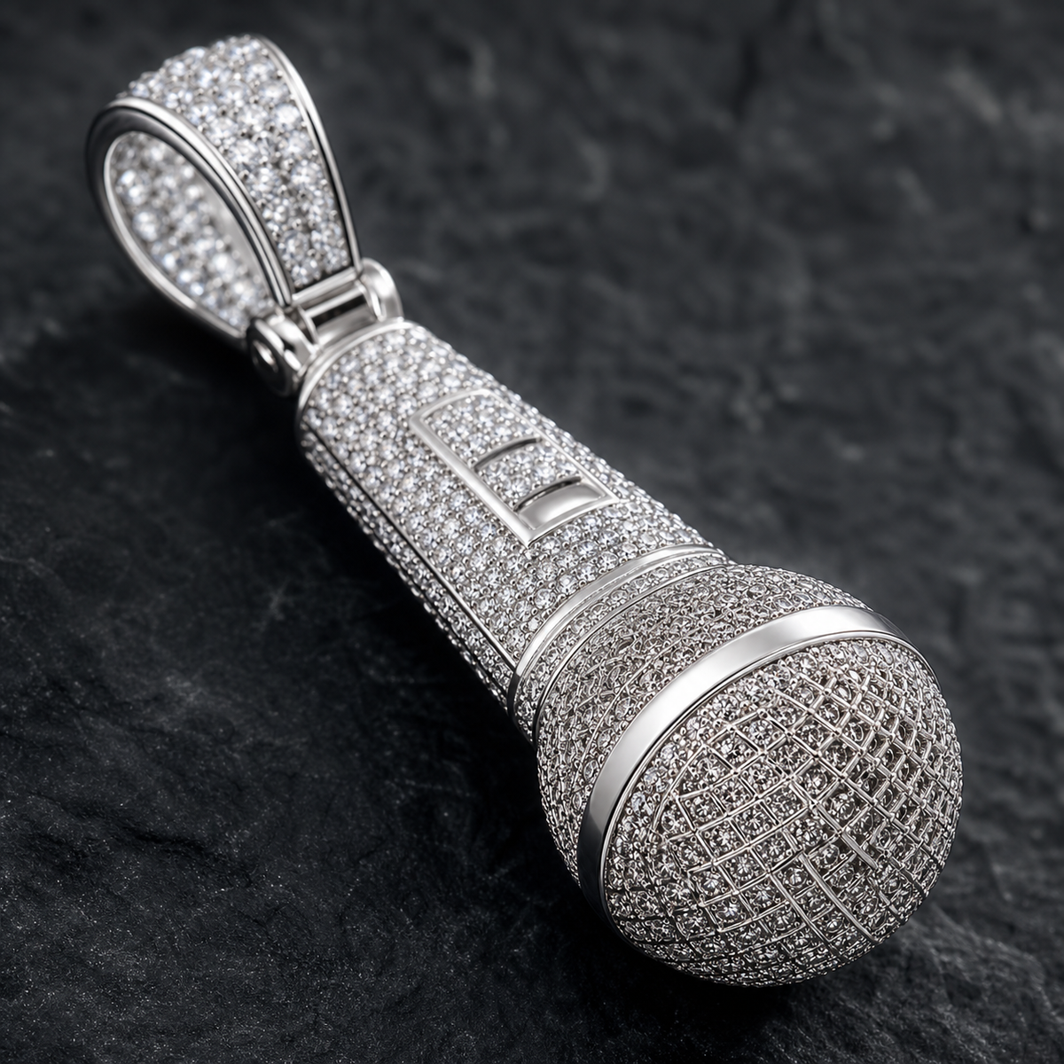 Iced Microphone Pendant - close-up
