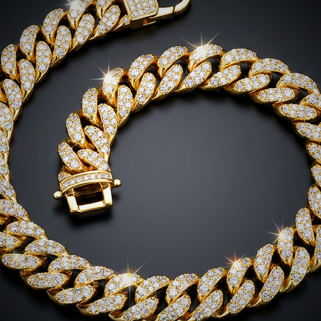Iced Moissanite Cuban Anklet - close-up