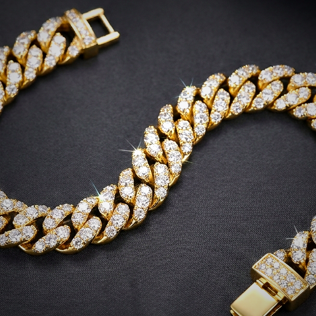 Iced Moissanite Cuban Bracelet - close-up