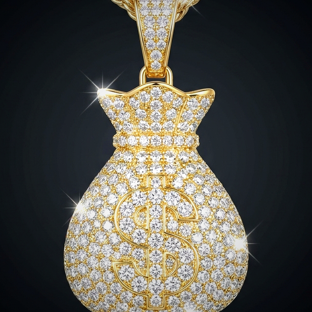 Iced Money Bag Pendant - close-up