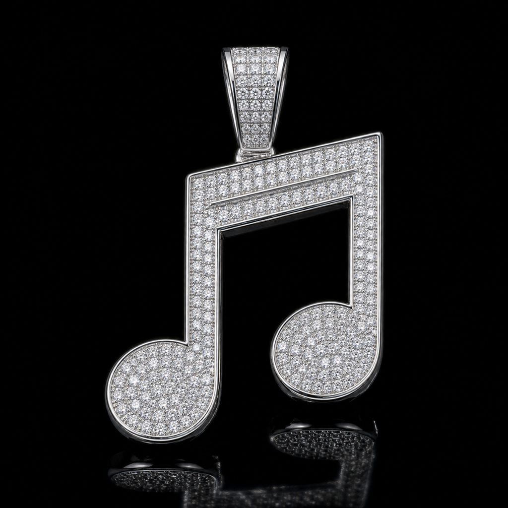 Iced Music Note Pendant macro product detail