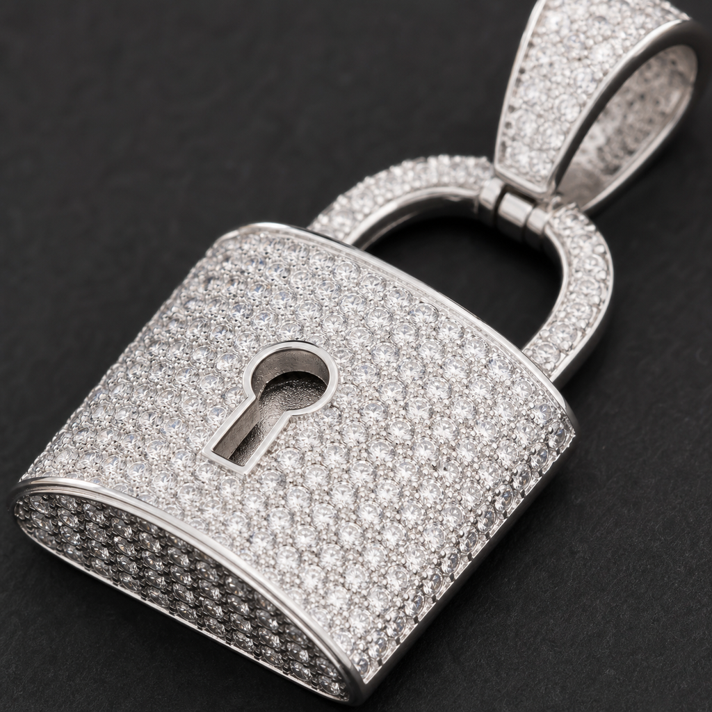 Iced Padlock Pendant - close-up