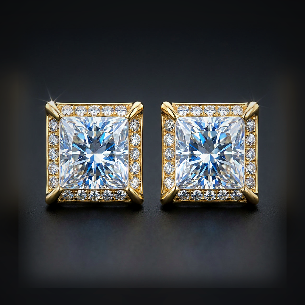 Iced Square Stud Earrings - lifestyle
