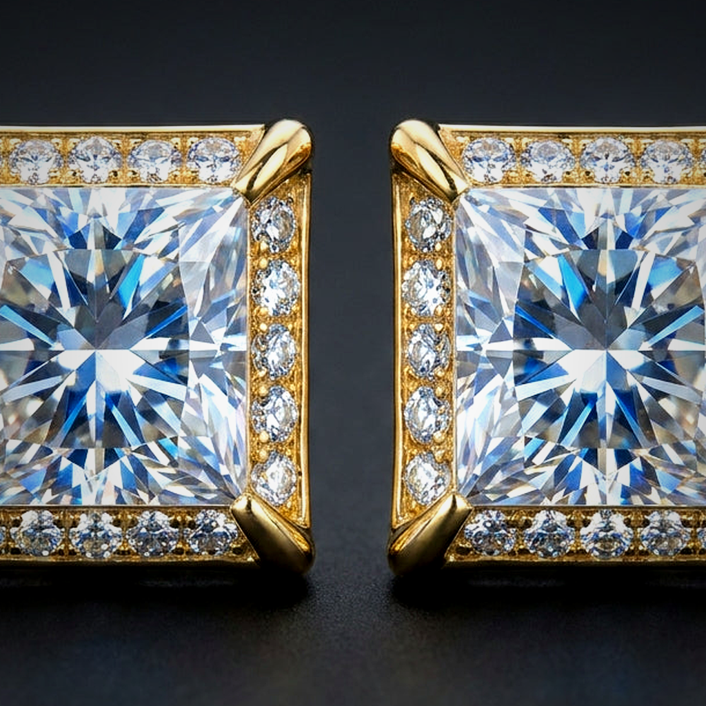 Iced Square Stud Earrings - close-up