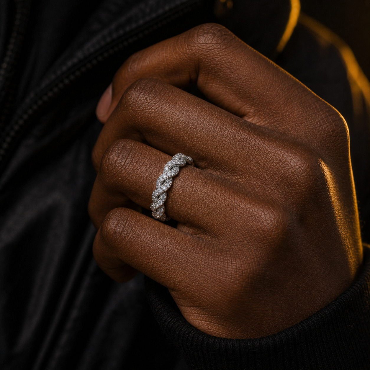 Iced Twisted Eternity Ring lifestyle worn product shot