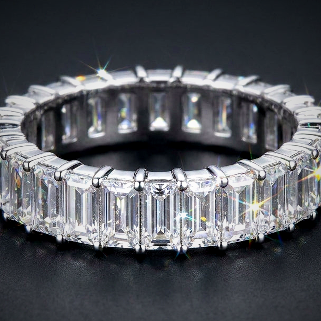 Moissanite Baguette Eternity Ring - close-up