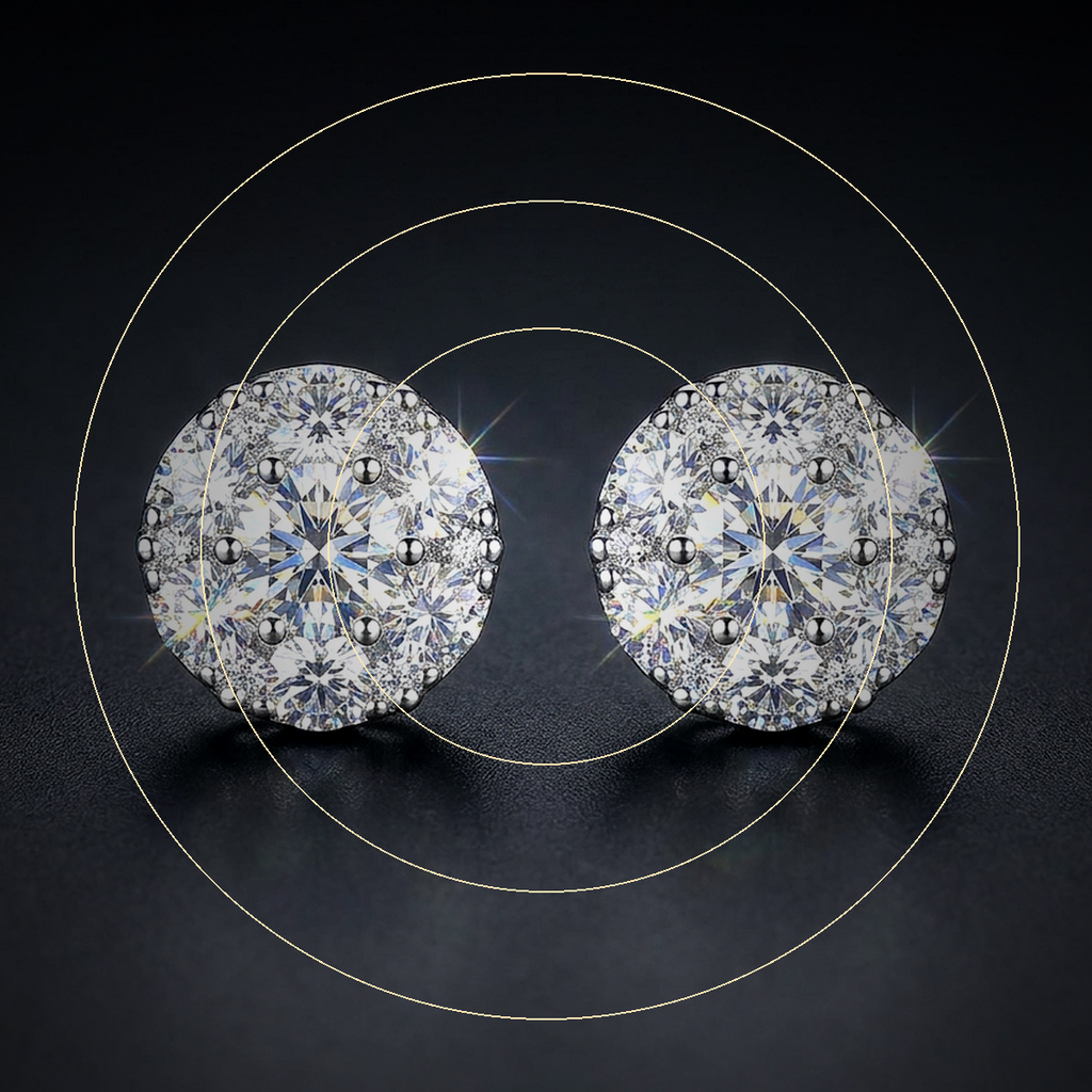 Moissanite Cluster Stud Earrings - close-up