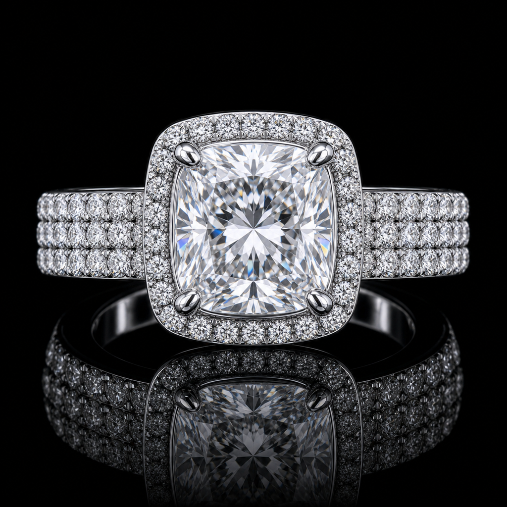 Moissanite Cushion Cut Ring macro product detail