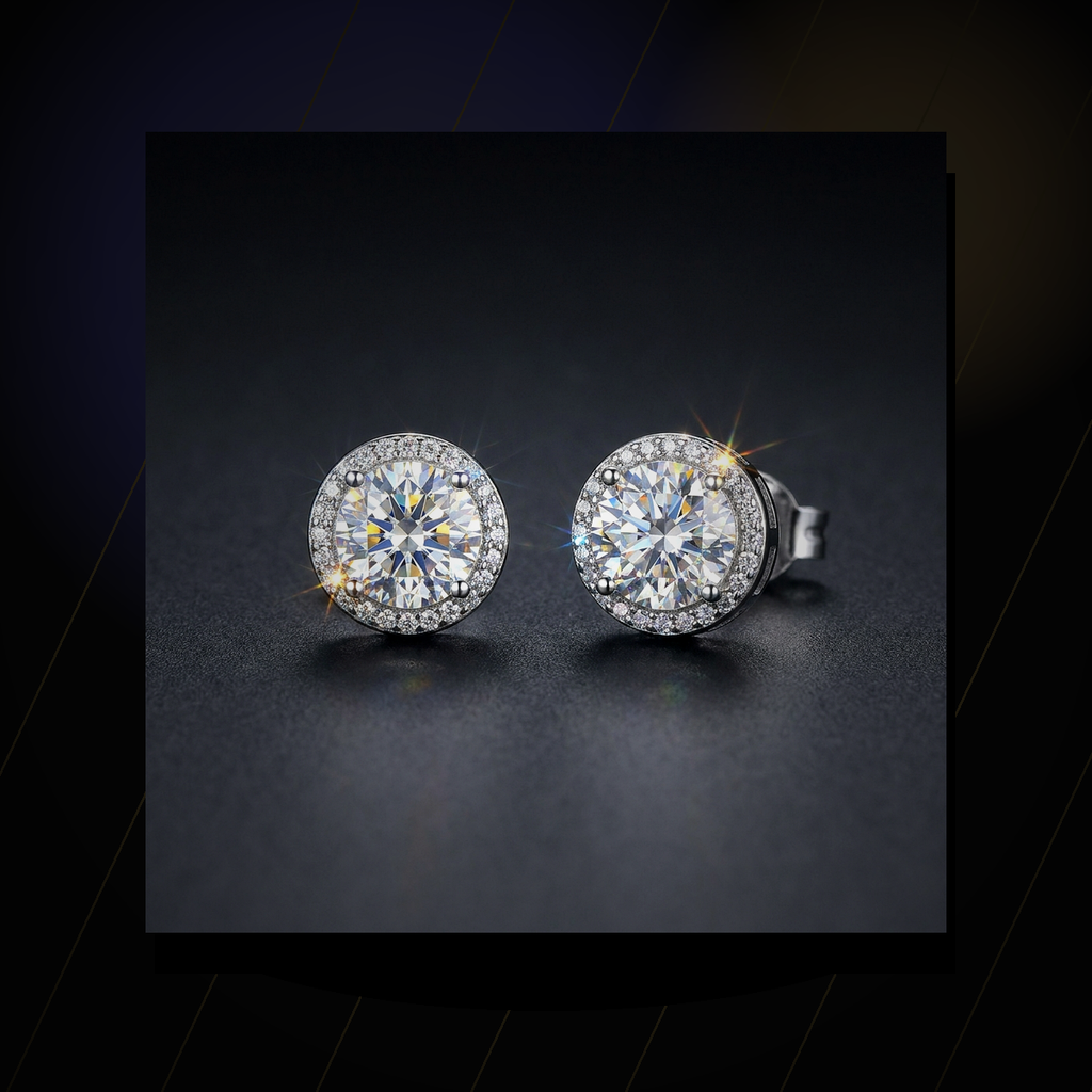 Moissanite Halo Stud Earrings - lifestyle