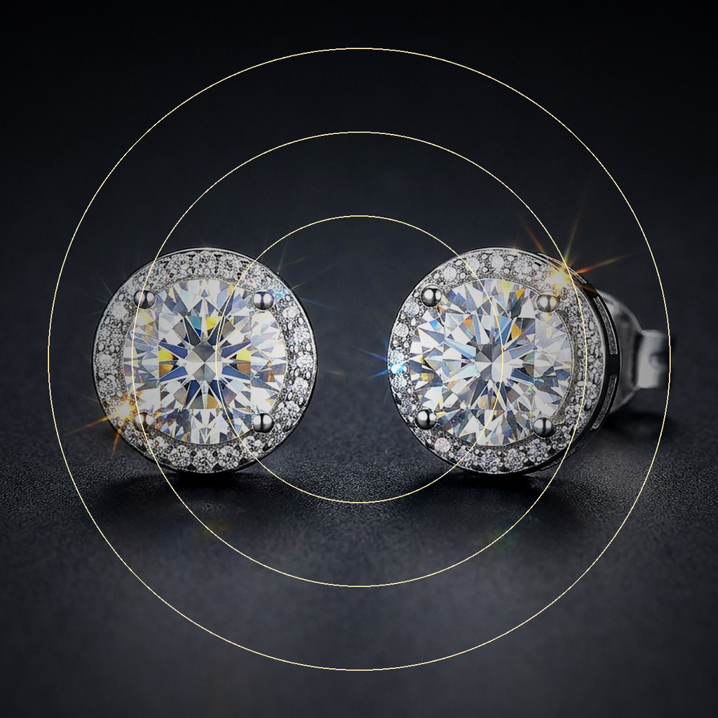Moissanite Halo Stud Earrings - close-up