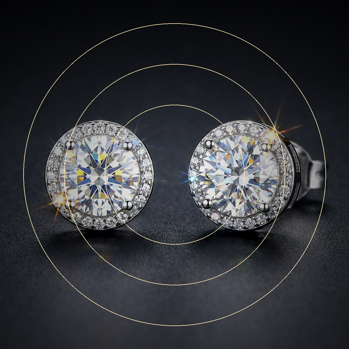 Moissanite Halo Stud Earrings - close-up