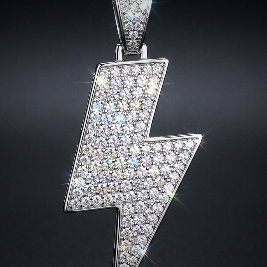 Moissanite Lightning Bolt Pendant - close-up