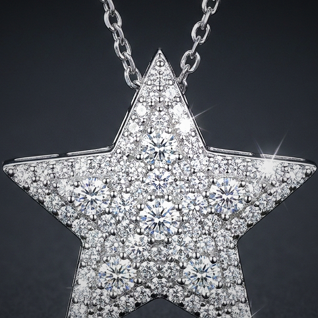 Moissanite Star Pendant - close-up
