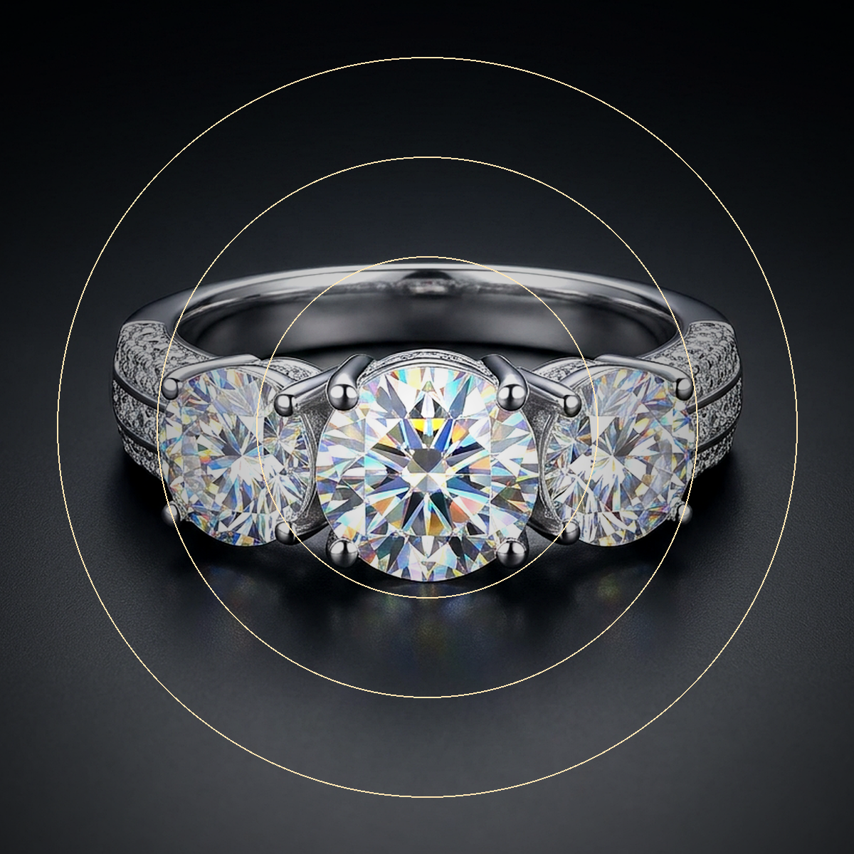 Moissanite Three Stone Ring - close-up